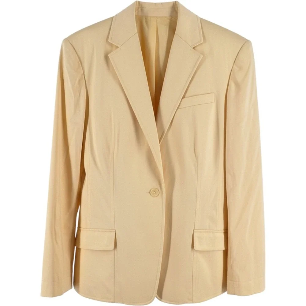 Tall Stretch Blazer Pastel Butter Yellow‎ Single Button Jacket Size 18T